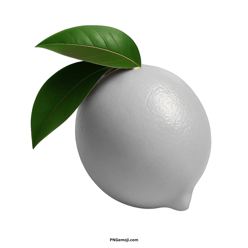 White lemon emoji with green leaves, unique digital fruit symbol for stylish conversations