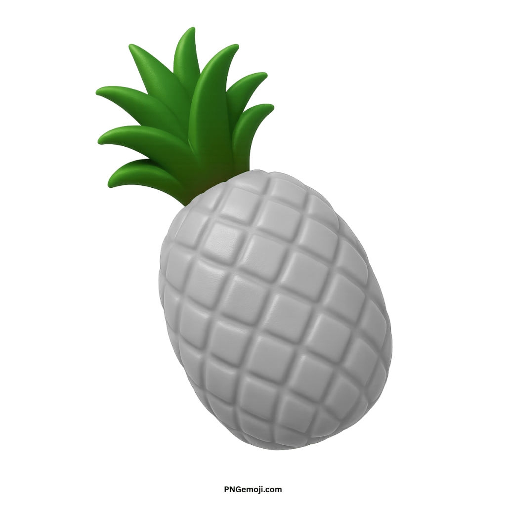 3D white pineapple emoji fruit with green leaves on transparent background