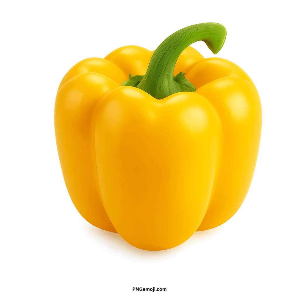Fresh yellow bell pepper PNG with green stem isolated on transparent background for food projects
