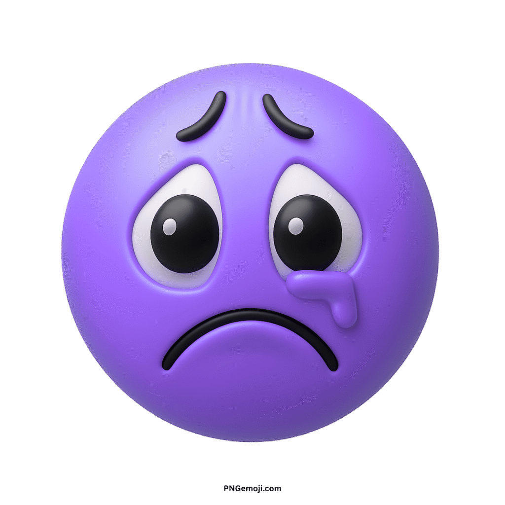3D rendered purple crying face emoji with a single tear, expressing deep sadness.