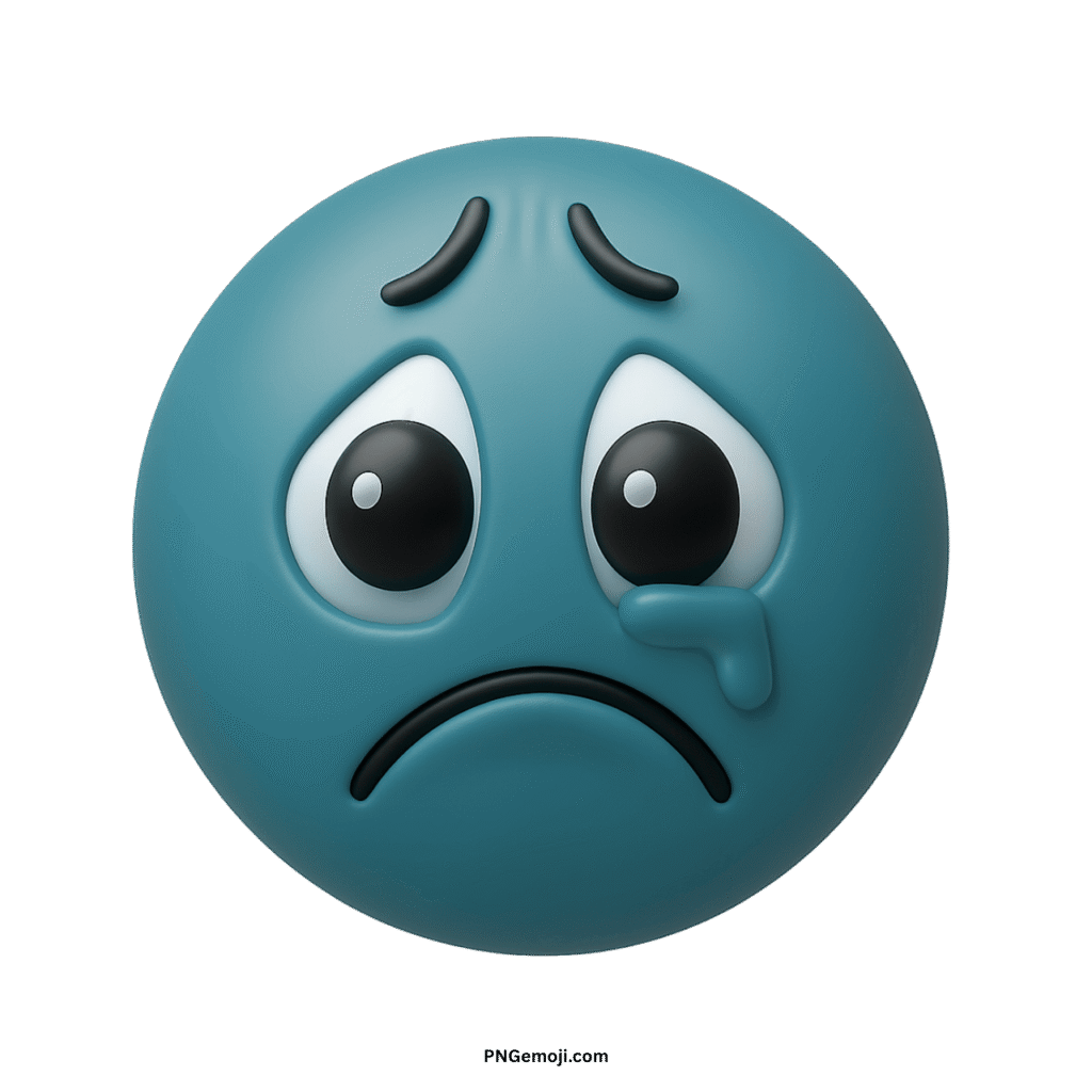 3D rendered teal crying face emoji with a single tear, expressing deep sadness.