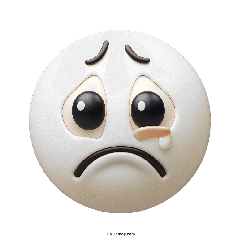 3D white crying face emoji with a band-aid under the eye, symbolizing sadness and healing.