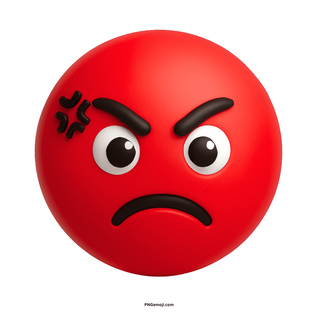  A 3D render of a disgusted red emoji with an angry frown.