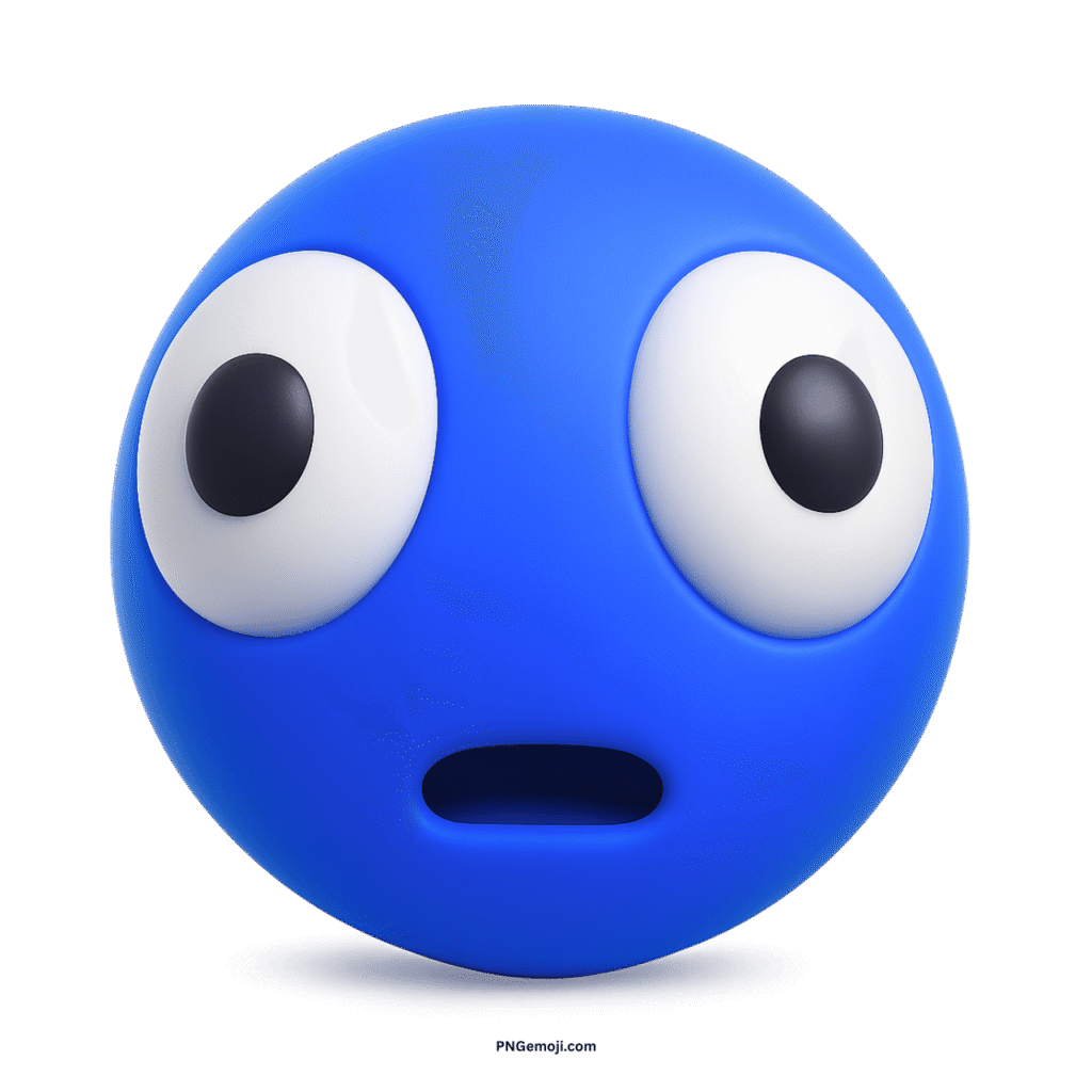 A distorted blue face emoji with wide, surprised eyes and an open mouth.