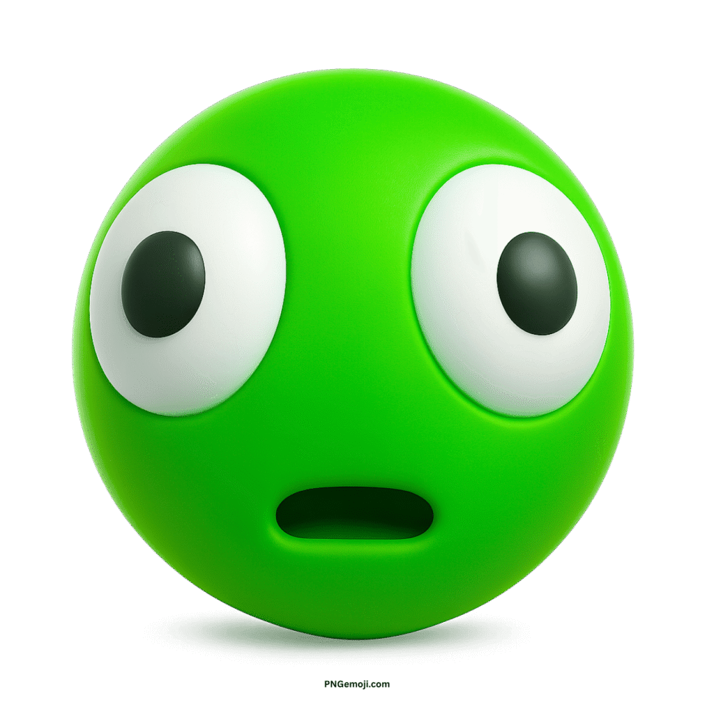  A distorted green face emoji with wide, surprised eyes and an open mouth.