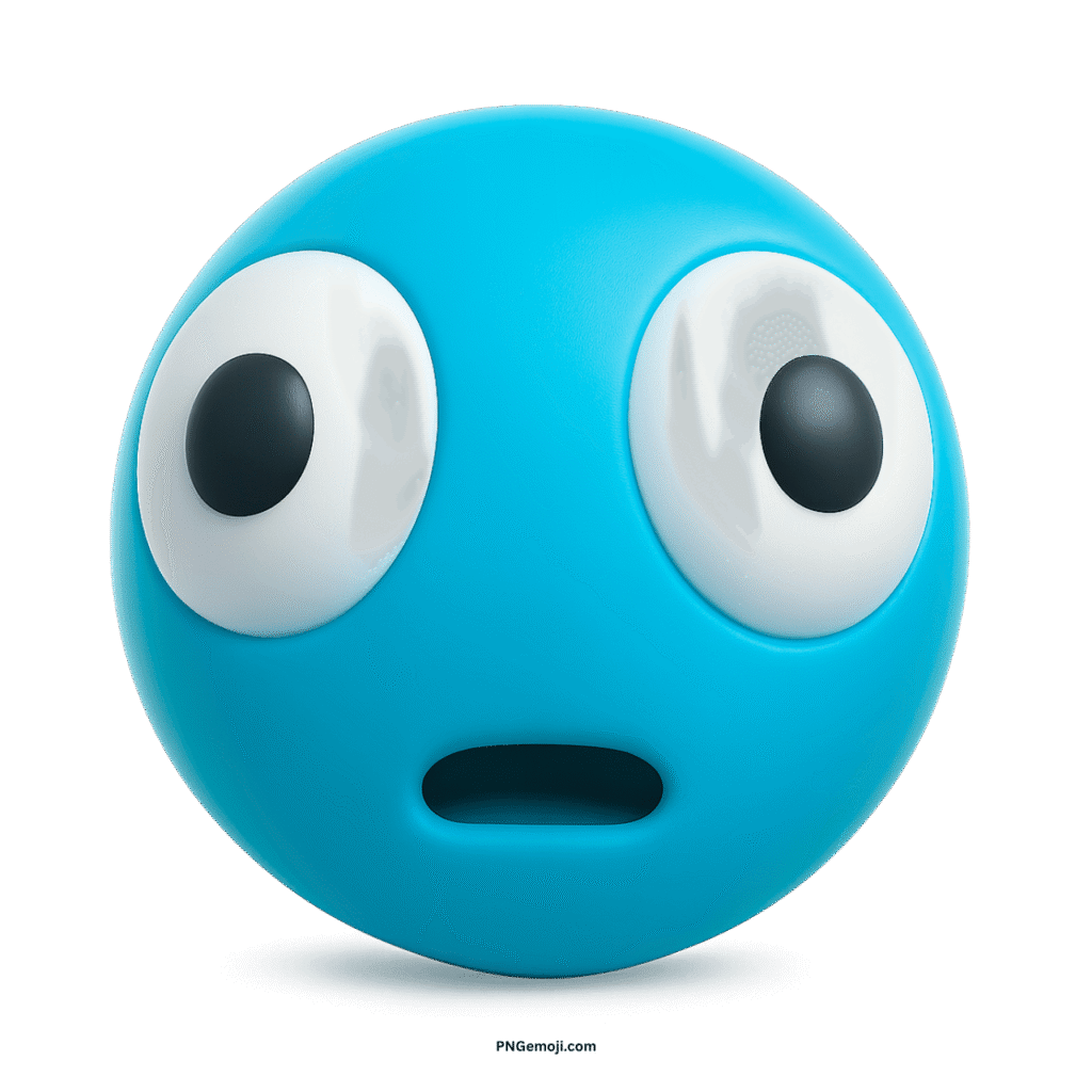 A distorted light blue face emoji with wide, surprised eyes and an open mouth.