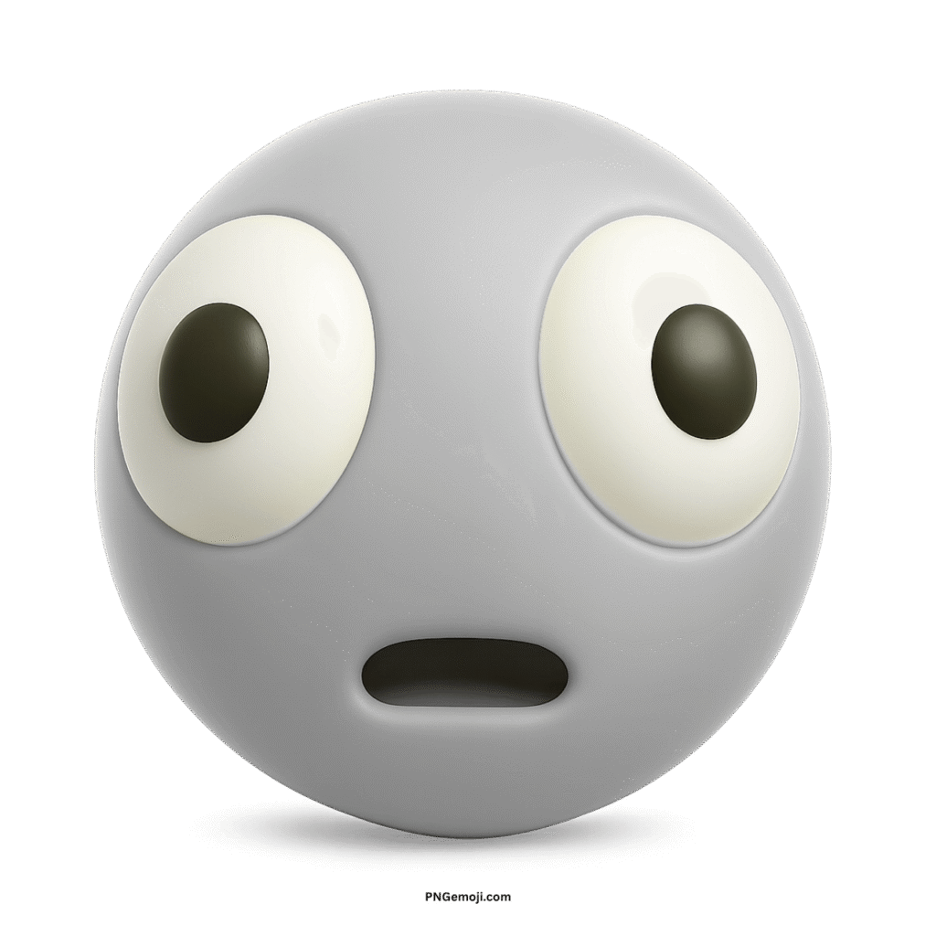 A distorted light gray face emoji with wide, surprised eyes and an open mouth.