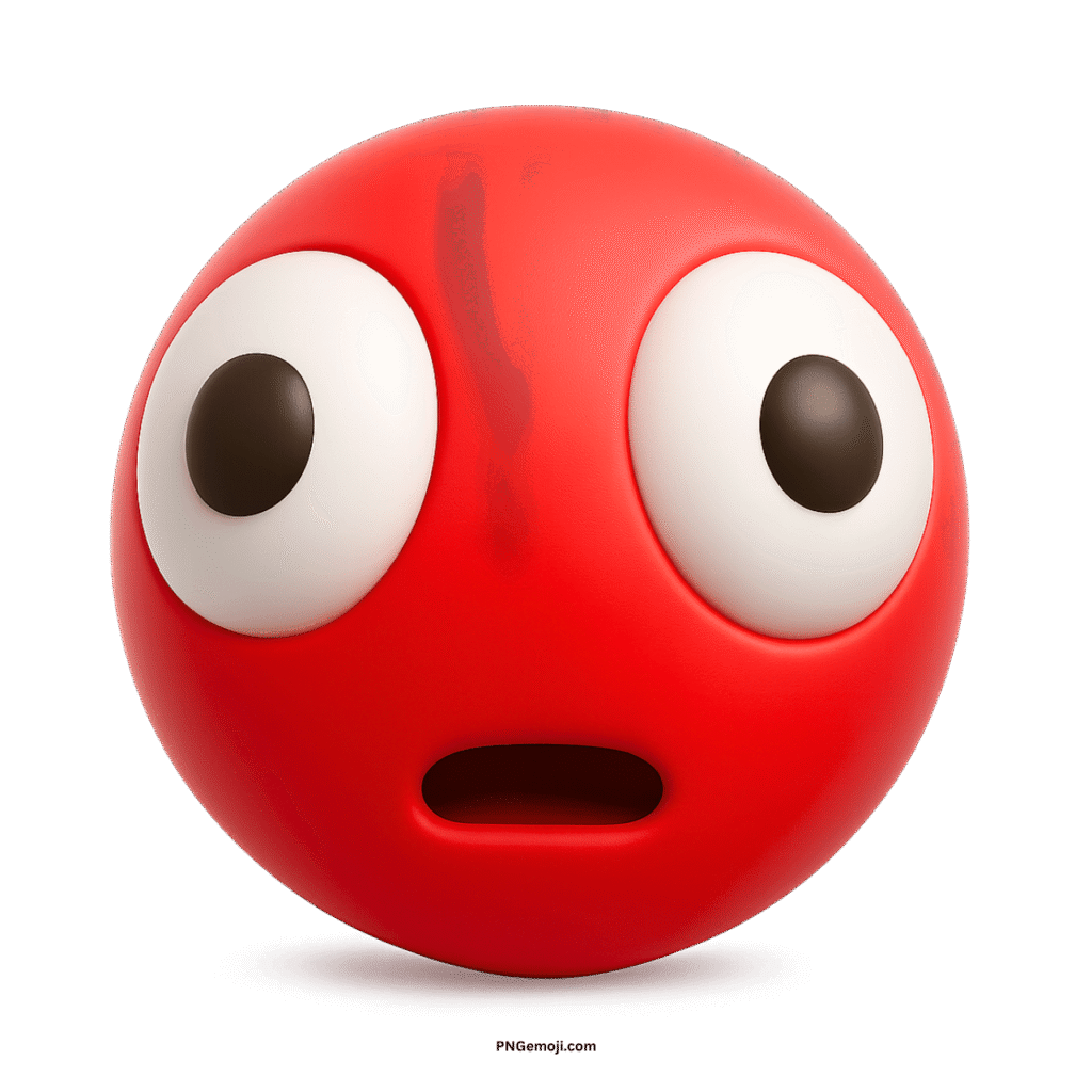 A distorted red face emoji with wide, surprised eyes and an open mouth.