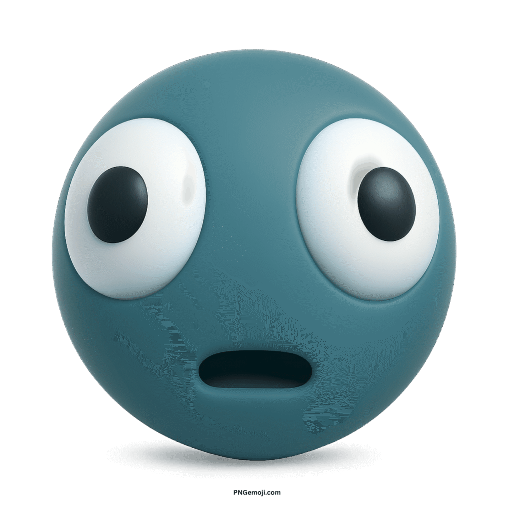 A distorted teal face emoji with wide, surprised eyes and an open mouth.