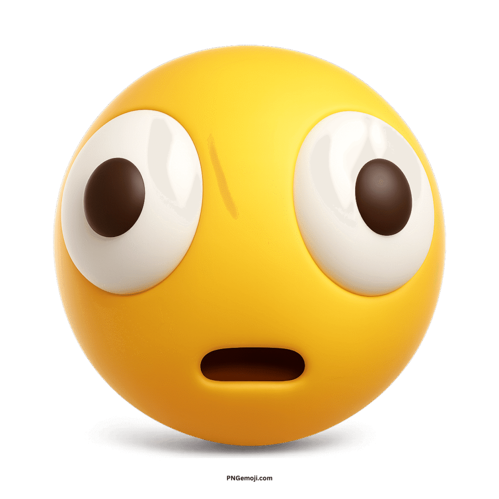 A distorted yellow face emoji with wide, surprised eyes and an open mouth.