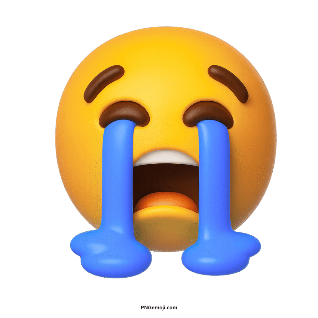 Classic 3D yellow loudly crying face emoji with mouth open and large blue tears.