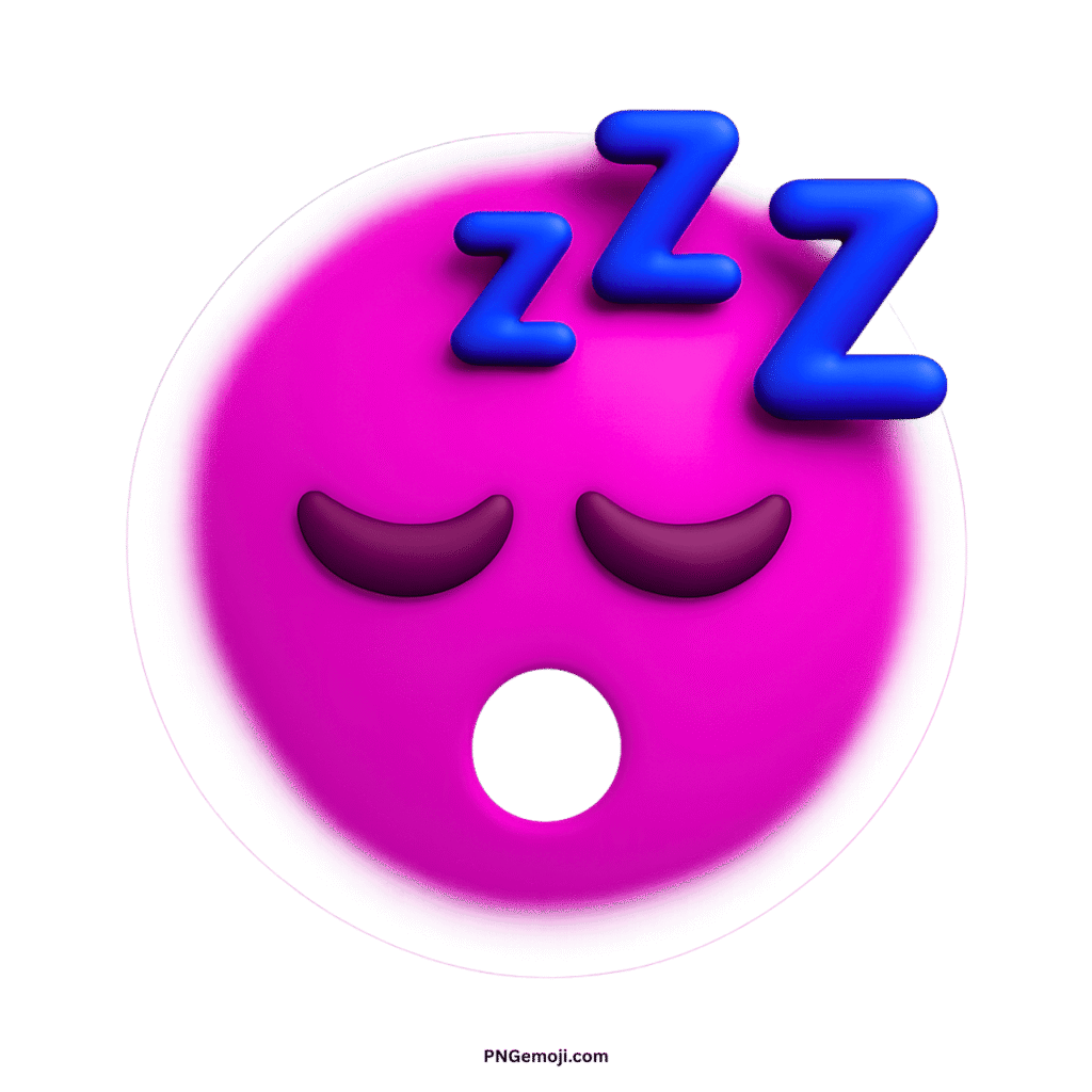 3D rendered pink sleepy face emoji with closed eyes, open mouth, and Zzz symbols.