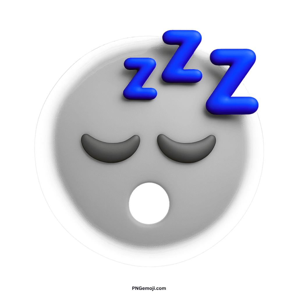 3D rendered white sleepy face emoji with closed eyes, open mouth, and Zzz symbols.