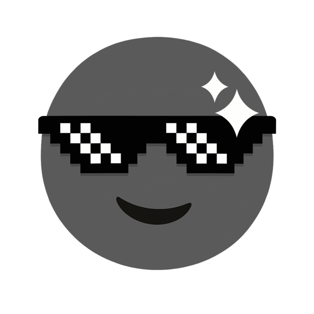 Grey emoji wearing pixelated sunglasses with a cool attitude, perfect for digital expression.