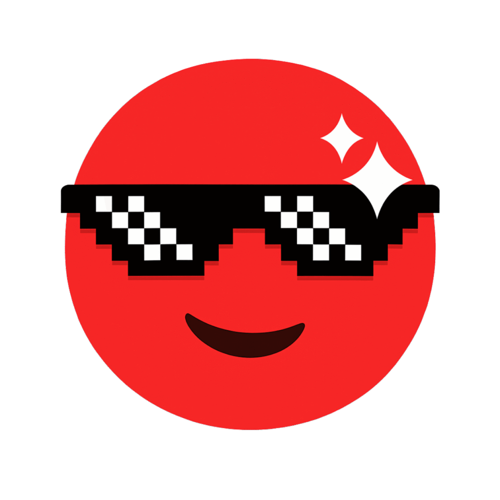 Red emoji wearing pixelated sunglasses with a cool attitude, perfect for digital expression.