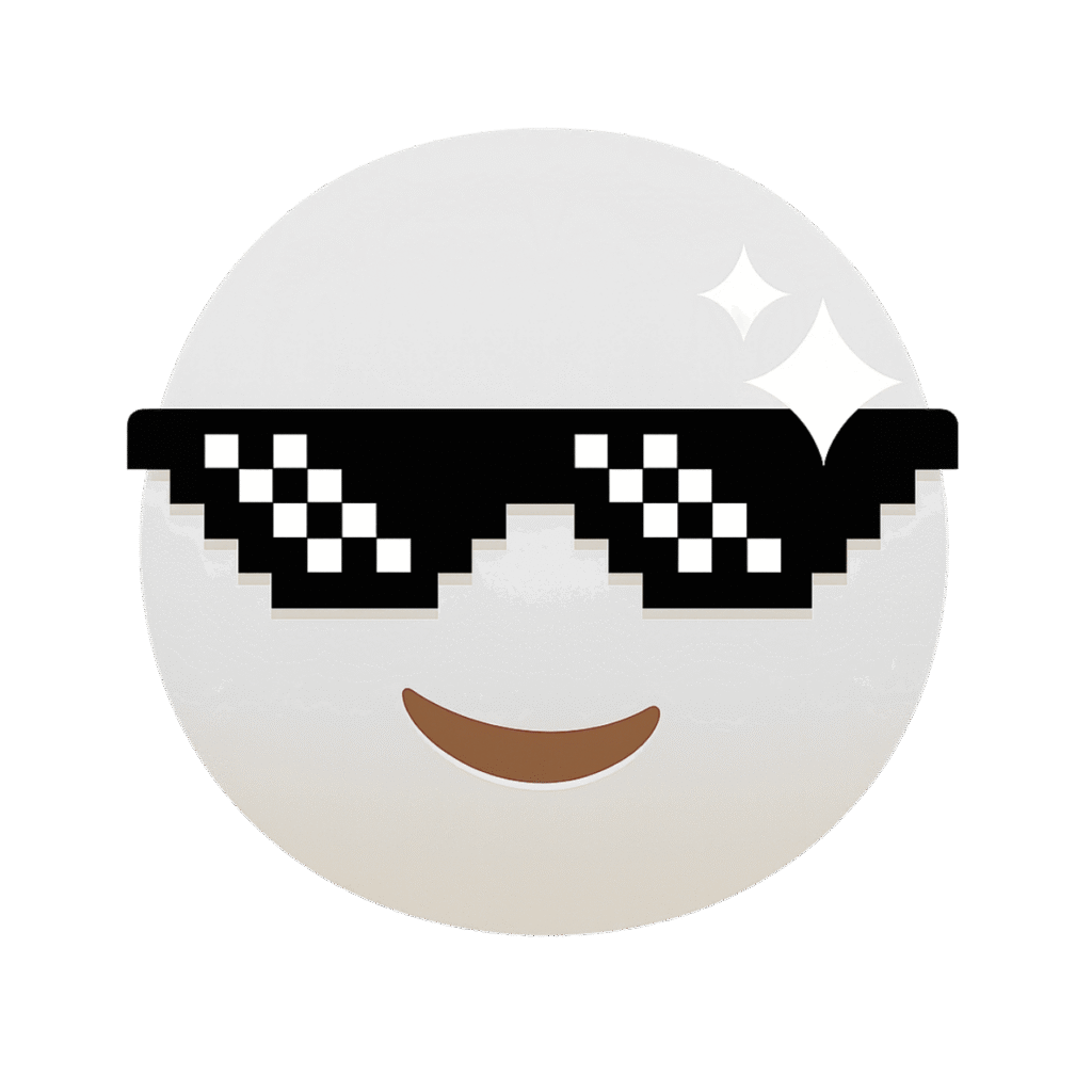 White emoji wearing pixelated sunglasses with a cool attitude, perfect for digital expression.