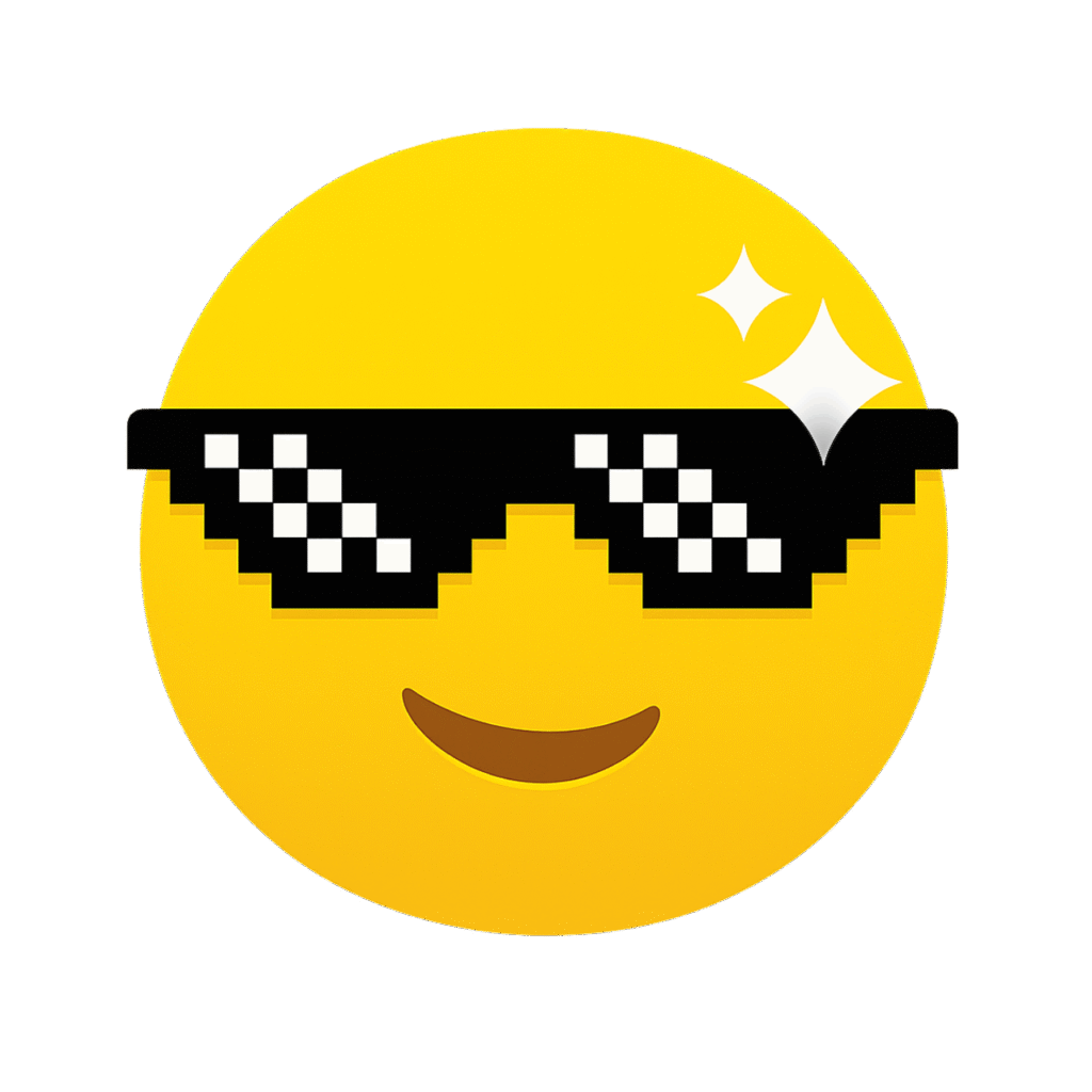 Yellow emoji wearing pixelated sunglasses with a cool attitude, perfect for digital expression.