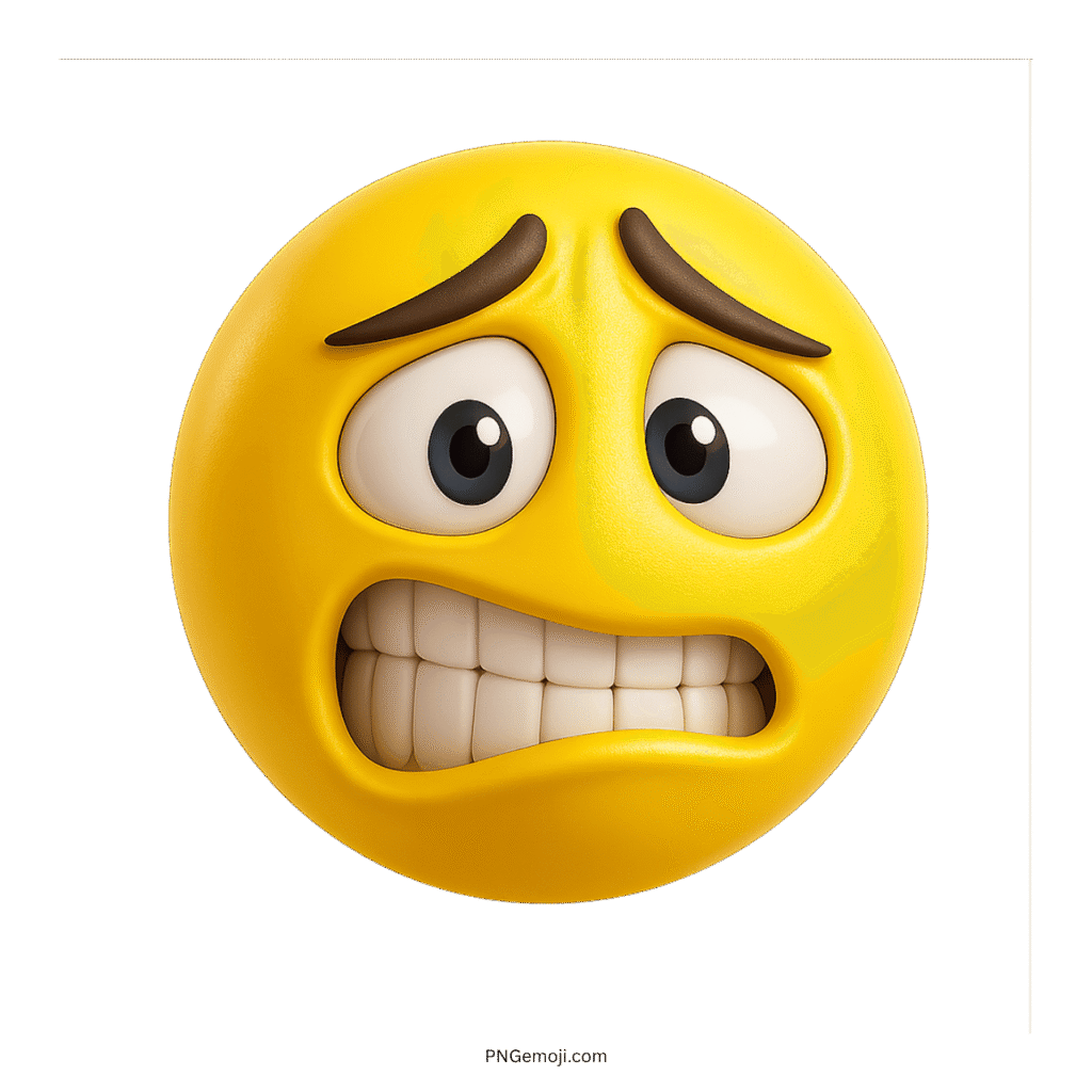 A yellow troll face emoji with wide, anxious eyes and a forced, uncomfortable grin.