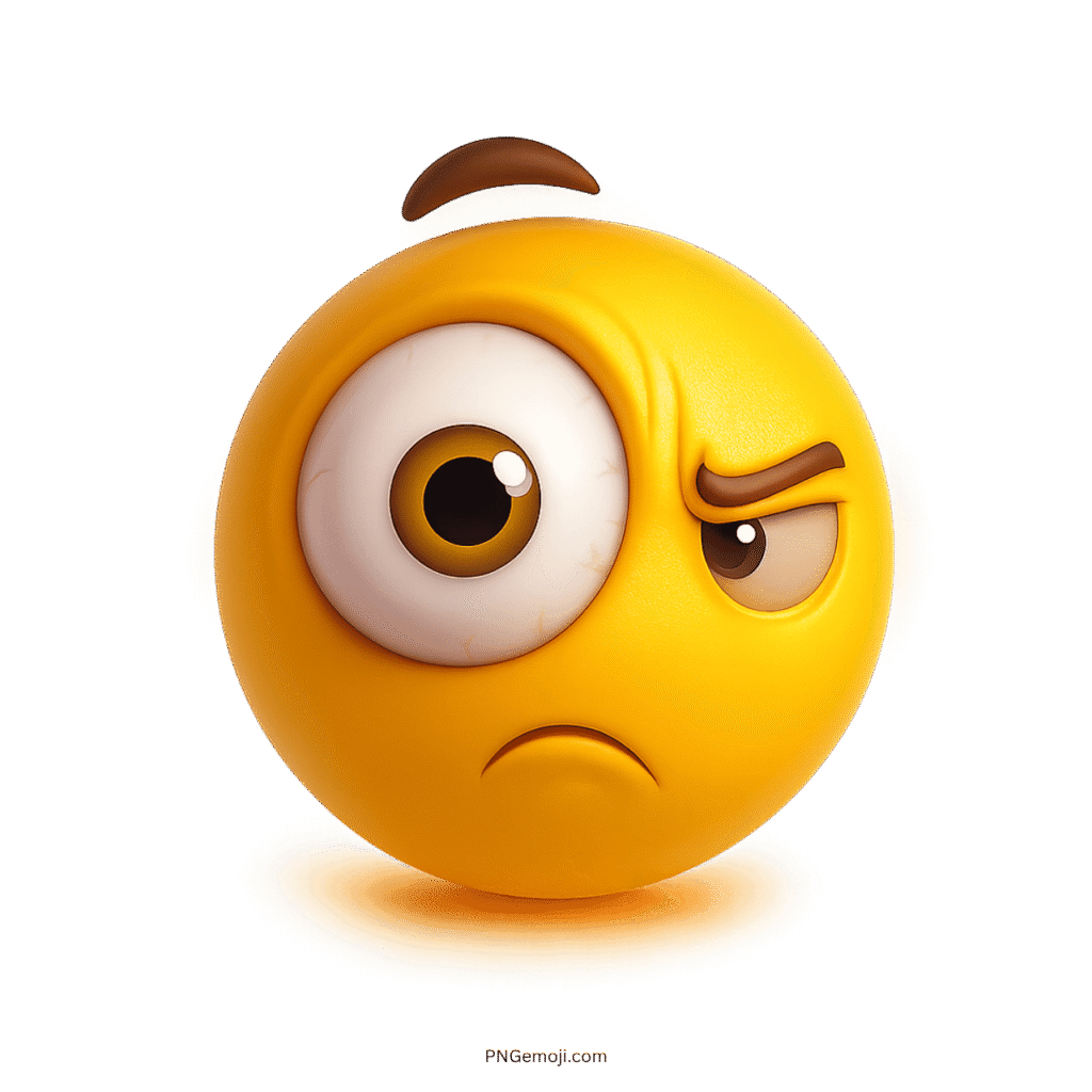 A yellow troll face emoji with one massive eye staring and the other squinted in suspicion.