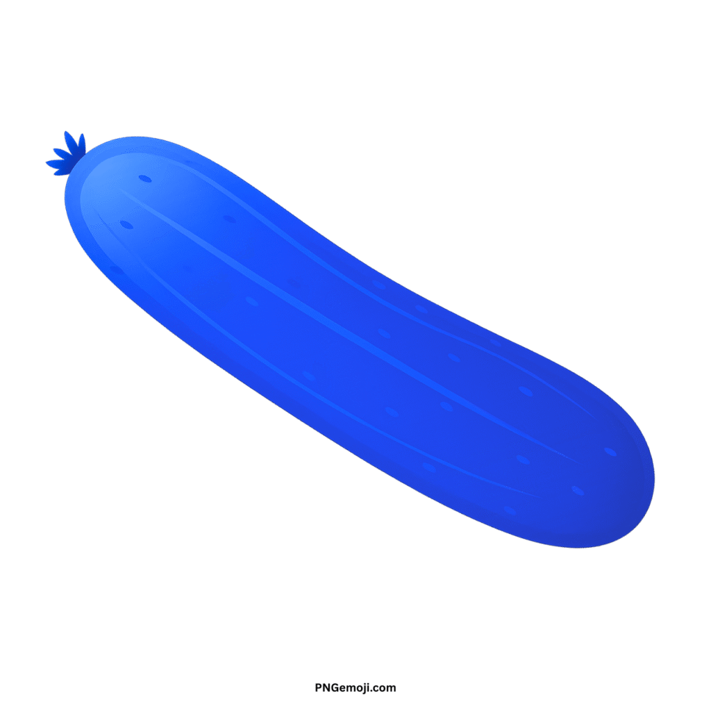 Stylized blue cucumber illustration with a textured skin, on a green background.