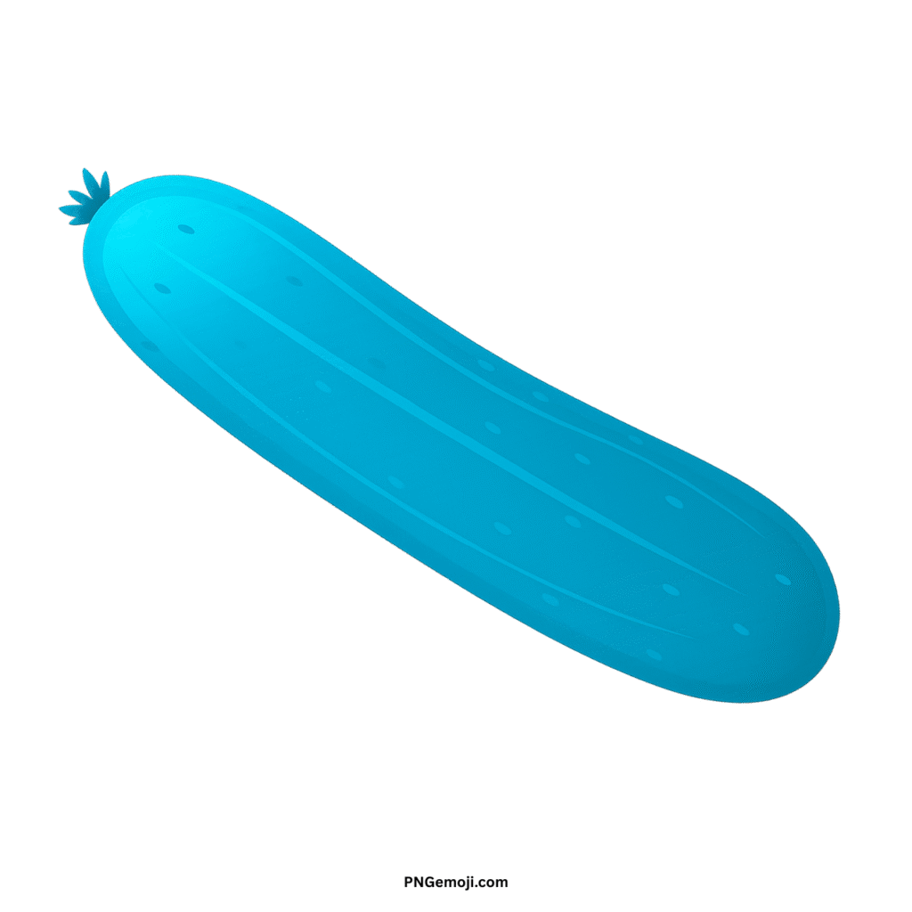 Stylized light blue cucumber illustration with textured skin, on a green background.