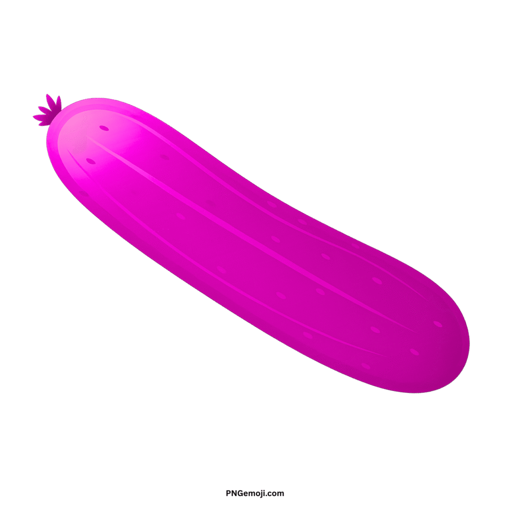 Stylized pink cucumber illustration with a textured skin, on a green background.