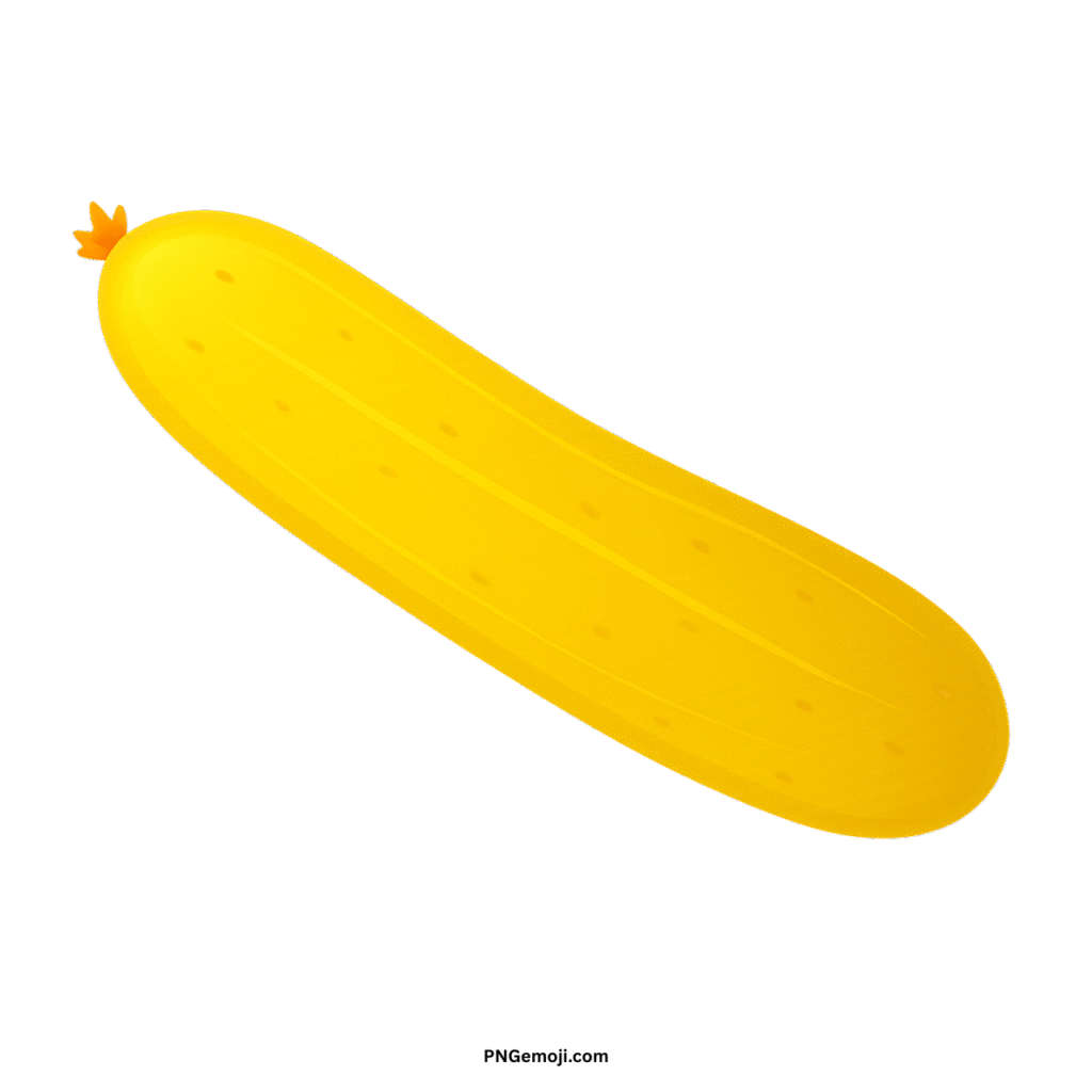 Stylized yellow cucumber illustration with a textured skin, on a green background.